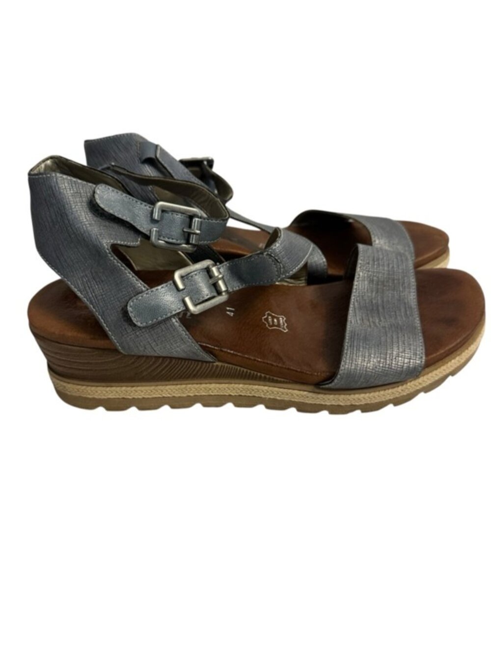 Remonte Icess 51 Denim Blue Leather Wedge Sandals Euro 41 Comfort Buckle